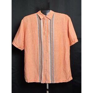 Havanera Men's Orange Striped Short Sleeve Button Down Shirt Size Medium